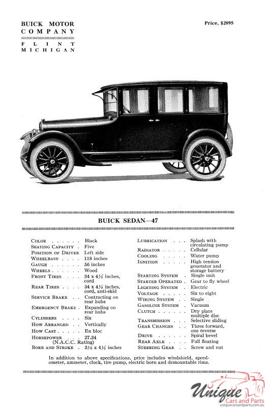 1921 Buick Specifications Brochure Page 2